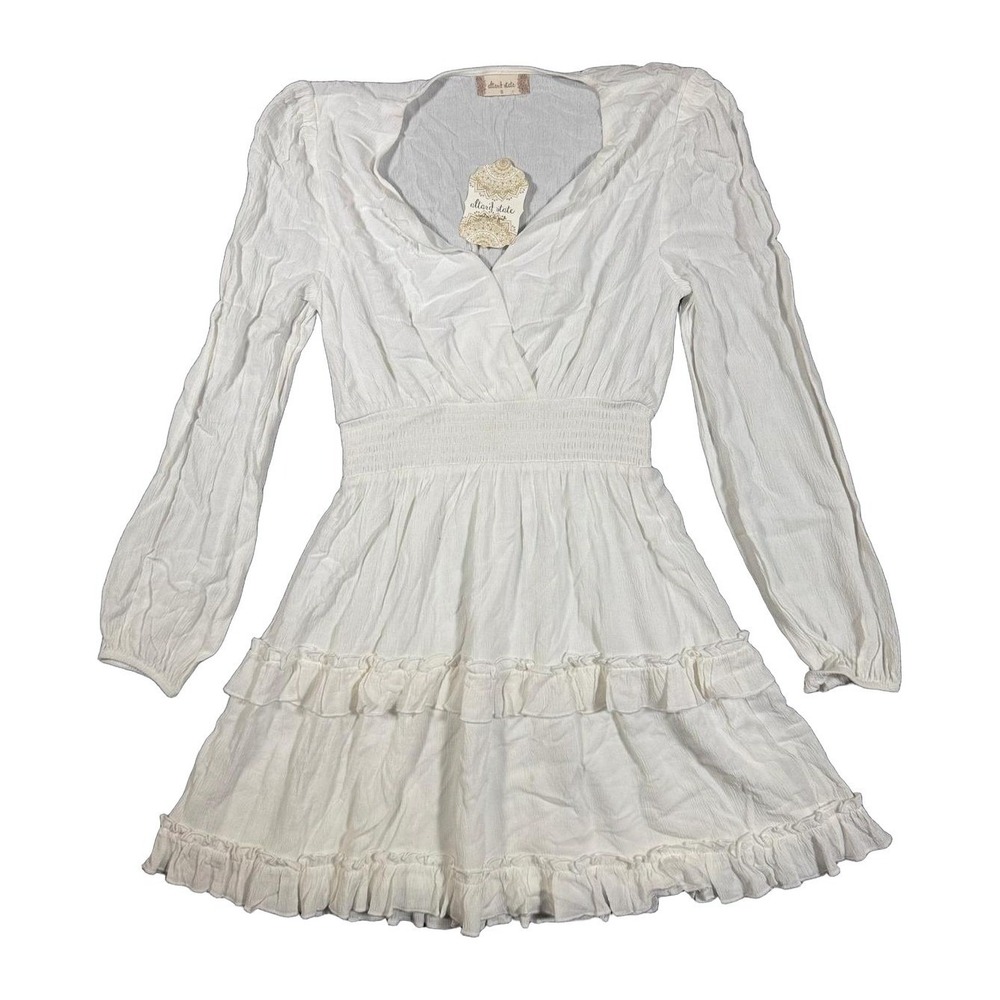 Altar'd State White Smocked Tiered Ruffle Mini Dress Small NWT Womens